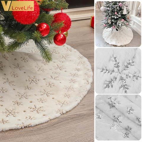 Christmas Tree Skirts faux fur White Plush Golden/Silver Snowflake Christmas Tree Mat Tree Skirt Xmas New Year Party Decorations ► Photo 1/6