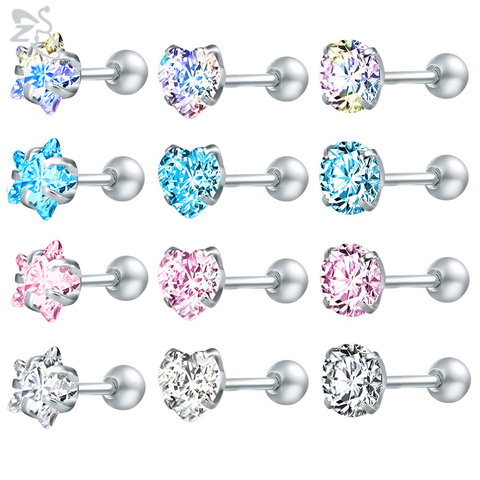 ZS 4 Pairs 3-8mm Shiny Cubic Zirconia Stud Earring Set 316L Stainless Steel Ear Studs Ear Tragus Helix Conch Cartilage Piercings ► Photo 1/6