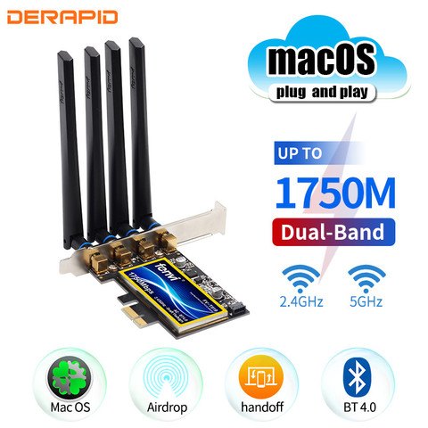 Dual Band 802.11ac 1750Mbps BCM94360CD Bluetooth 4.0 Wi-Fi Card Desktop Hackintosh Mac OS PCIe Wifi Adapter Wireless 4 Antennas ► Photo 1/6