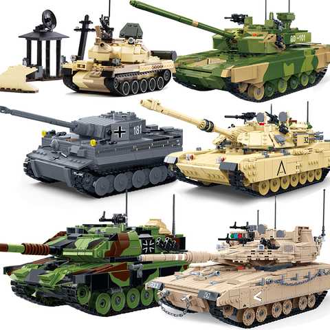 Military Tank US M1A2 Abrams Germany Panzer Tiger I Army British Challenger II Main Battle Tank Model WW2 Building Blocks Toys ► Photo 1/6