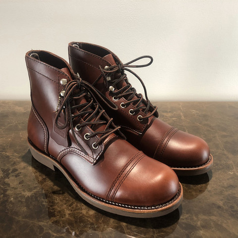 New Fashion Vintage Ankle Boots Goodyear Welted Motorcycle Boots Round Toe Top Quality Wings Real Leather Cowhide Red Men Shoes ► Photo 1/6