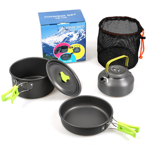 Outdoor Camping Portable Aluminum Alloy Cookware Utensils Kettle Pot Frying Pan Cooking Tableware Set ► Photo 1/5