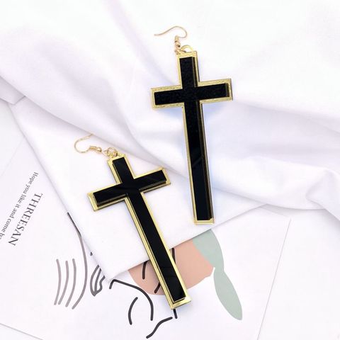 Euro-American Style Long Black Christian Cross Big Earrings Exaggerated Geometry Personal Statement Faith Eardrop Jewelry ► Photo 1/5