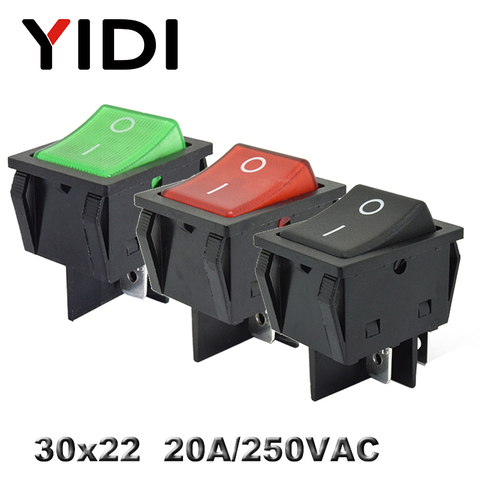KCD4-201 30x22 30A 250VAC Heavy Duty KCD4 Rocker Switch 20A 250VAC DPST ON OFF latching 12V 220V Red Green Blue LED Illuminated ► Photo 1/6