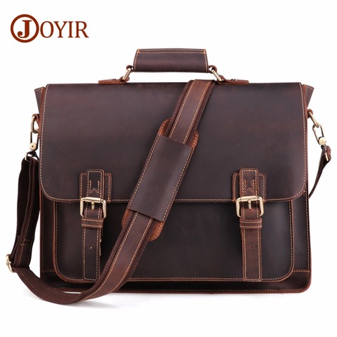 JOYIR 2022 Vintage Men's Genuine Leather Briefcase Crazy Horse Genuine Leather Messenger Male Laptop Bag Men Business Travel Bag ► Photo 1/6