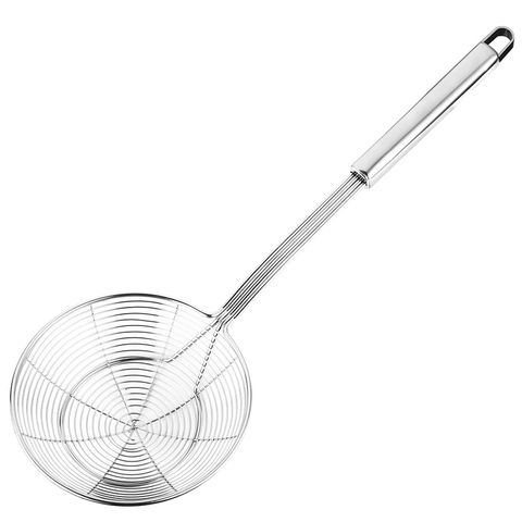 Solid 18/8 Stainless Steel Spider Strainer Skimmer Ladle, 14/16/18/20cm Frying Spoon with Handle, Kitchen Tools ► Photo 1/5