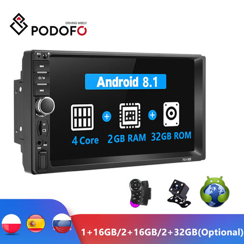 Podofo Android 2 Din Car Radio RAM 2GB+ ROM 32GB Android 7'' 2Din Car Radio Autoradio GPS Multimedia Player For Ford VW Golf ► Photo 1/6