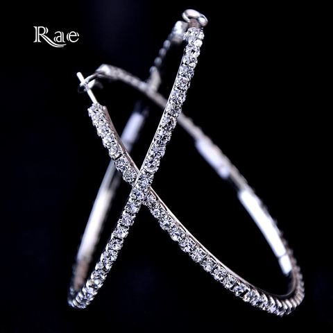 Raexrage 30-100mm Fashion Hoops Earrings With Rhinestone Circle Crystal Earrings Big Basketball Wives CZ Hiphop Earrings Women ► Photo 1/6