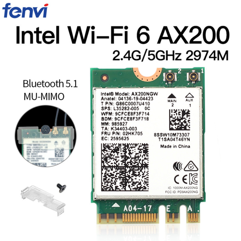 2.4Gbps Intel Wi-Fi 6 AX200NGW MU-MIMO WLAN Wifi Wireless Card BT 5.0+2X Antenna