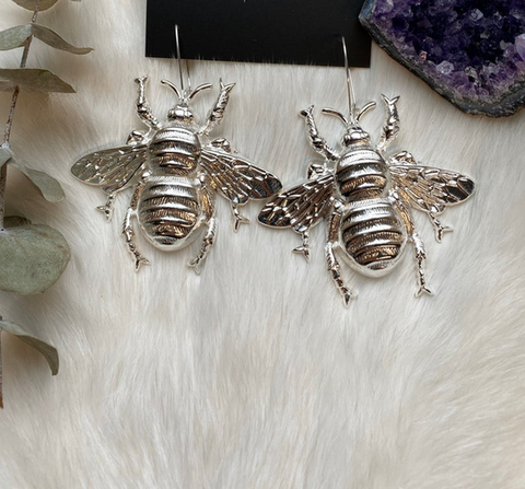 Bee Earrings Bee Necklace Big Bumblebee Earrings Honeybee Earrings Bee Earrings Queen Bee Bug Jewelry Silver/Gold Plated ► Photo 1/3