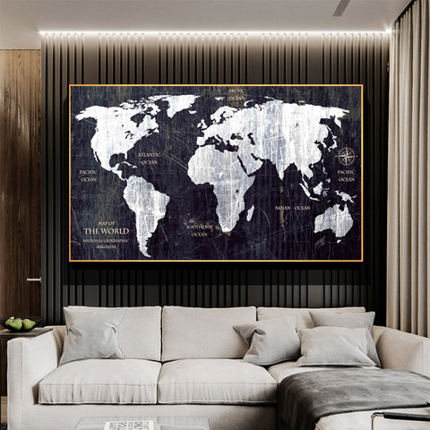RELIABLI ART World Map Black and White Pictures Classic Style Canvas Paintings Modern Home Wall Decoration Posters Frameless ► Photo 1/6
