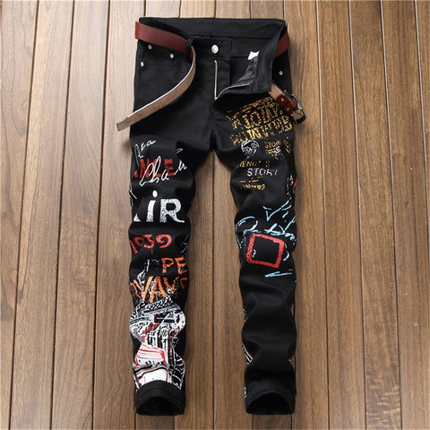 New European-Style Digital Print Men Jeans Slim Fashionable Trousers Stretch Pants Small Feet Casual High Quality Denim Pants ► Photo 1/6