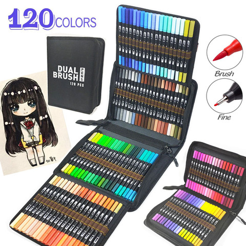 120 Color Fine Liner Dual Tip Brush Pens Drawing Painting Watercolor Art  Marker Pens，Art Supplies and Brush storage box - Price history & Review, AliExpress Seller - CHOSMO Store