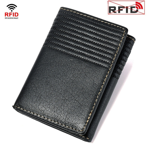 New Men's Wallets Purse Vintage Genuine Leather Wallet Men Fold  Short Anti Theft RFID Wallet Credit Card Holder Male ► Photo 1/6