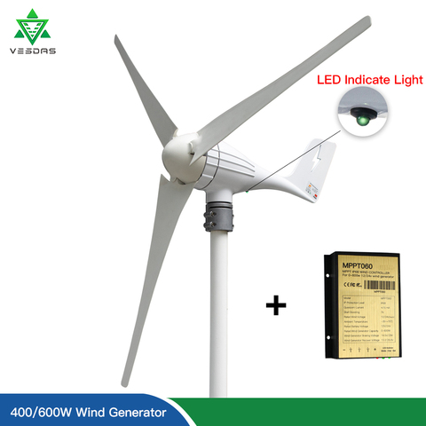 600W or 400W 12V 24V Wind Turbine Gennerator 3/5 Blades 12M/S Low Speed Windmill LED Indicate Light With Free Charge Controller ► Photo 1/6