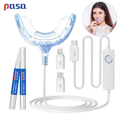 Hot! Portable Smart Cold Blue light LED Tooth Whitener Device Dental Whitening Gel Kit 2 Ports For Android IOS Teeth Bleaching ► Photo 1/6