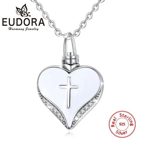 1pc Sterling Silver Heart Cremation Urn Necklace Ash Jewelry Memorial Keepsake Cross Pendant Forever in my heart CZ Necklaces G1 ► Photo 1/6