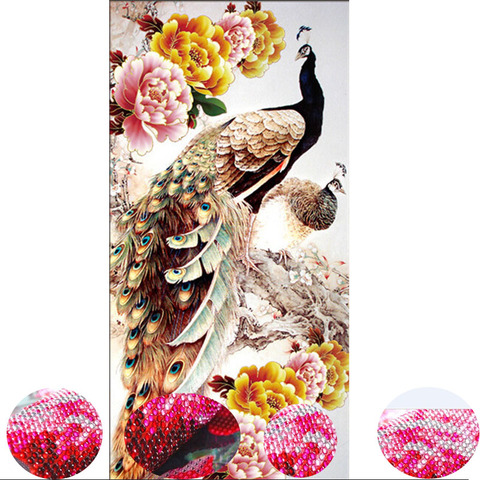 2015 sale fashion 5D round diamond painting cross stitch diamond embroidery paste for  peacocks  100x50cm ► Photo 1/6