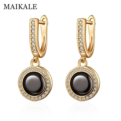 MAIKALE Classic Ceramic Drop Earrings Round High Quality Copper Cubic Zirconia Plated Gold  Earrings For Women For Gift ► Photo 1/6