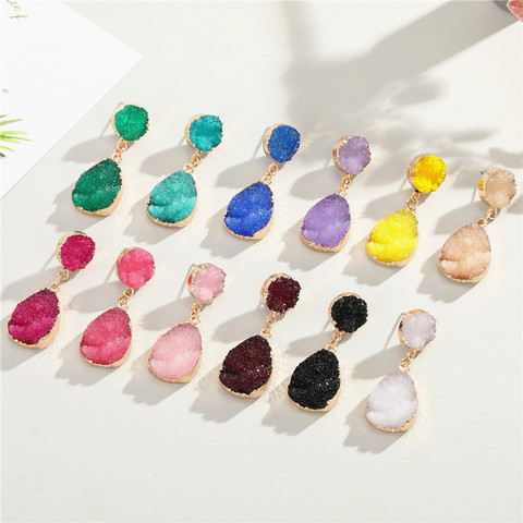 Round Colorful Druzy Pendant Earings For Women Boho Resin Stone Charms Quartz Crystal Drop Earring Fashion Jewelry Gift E22 ► Photo 1/6