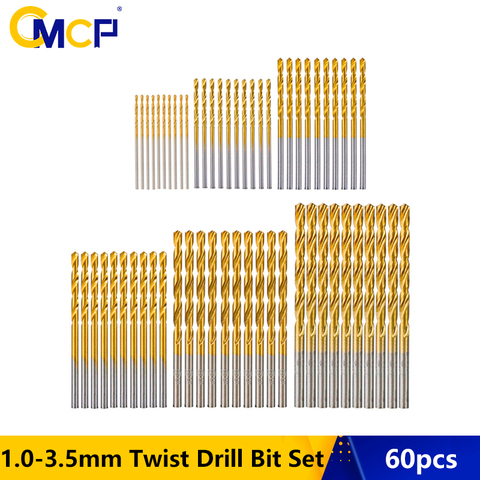 CMCP 60pcs HSS 1/1.5/2/2.5/3/3.5mm Twist Drill Bit Set Titanium Coated Mini Drill Bit For Wood Plastic Soft Metal Gun Drill Bit ► Photo 1/6