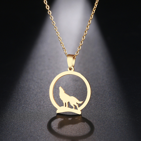 DOTIFI Stainless Steel Necklace For Women Man Wolf On The Hill Pendant Choker Necklace Engagement Jewelry ► Photo 1/6