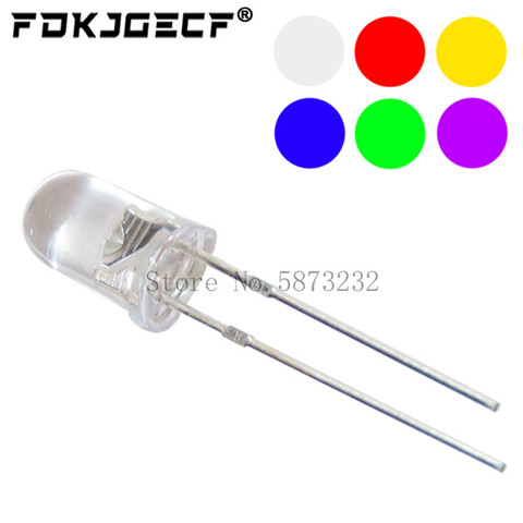 100pcs /lot Transparent Round 5mm super bright water clear Green Red white Yellow Blue Purple Light LED bulbs emitting diode F5 ► Photo 1/1