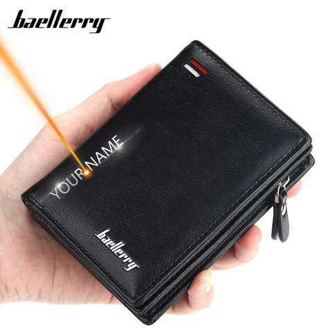 Fashion Men Wallets Name Engraving Zipper Card Holder High Quality Male Purse New PU Leather Coin Holder Men Wallets Carteria ► Photo 1/6