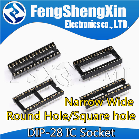5pcs DIP-28 Round Hole Square hole 28 Pins Narrow Wide 2.54MM DIP DIP28 IC Sockets Adaptor Solder Type IC Connector ► Photo 1/6