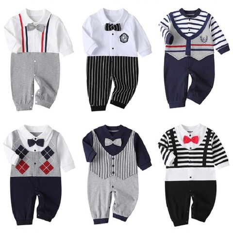 Newborn Baby Boy Girl Romper 2022 Fall Long Sleeves Bowtie Style Bebe Clothes Little Gentle Man Penguin Infant Babe Jumpsuits ► Photo 1/6