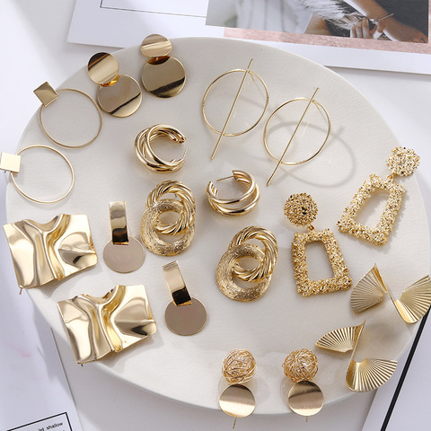 FNIO Fashion Vintage Earrings For Women Big Geometric Statement Gold Metal Drop Earrings 2022 Trendy Earings Jewelry Accessories ► Photo 1/6