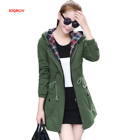 Women Jackets Autumn New Women's Windbreaker Korean Fashion Waist Large Size Long Windbreaker Coat Female Hooded Jacket W1129 ► Photo 1/6