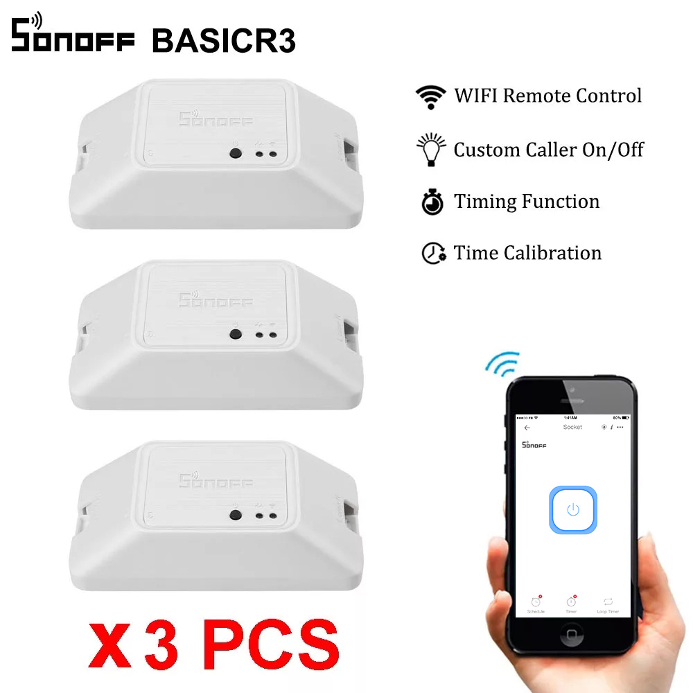 Cheap 3PCS SONOFF BASICR3 Wifi Smart  Switch DIY Module 10A Wireless Remote Control Timer Light Switch For Smart Home Automation ► Photo 1/6
