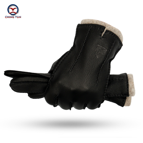 hand-stitched deerskin gloves men warm soft men's black corrugated gloves 70% wool lining warm in autumn and winter man mitten ► Photo 1/6