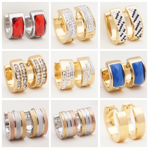 30 Different Styles Small Hoops Rhinestone Stainless Steel  Hoop Earrings for Womens Wholesale ► Photo 1/6