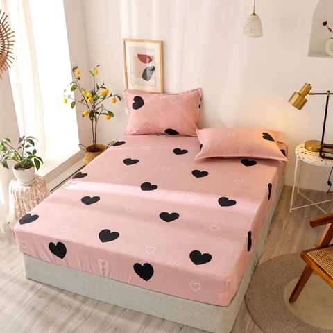 Bonenjoy 3 pcs Bedding Linens King Size Heart-shaped Pattern Fitted Sheet Set For Double Bed sabanas Mattress Cover With Elastic ► Photo 1/6