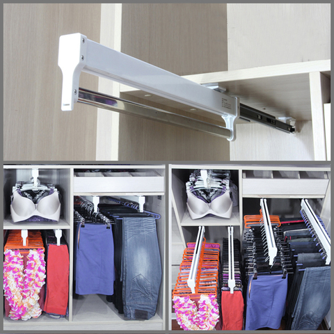 Hot Pull-Out Closet Valet Rod Adjustable Wardrobe Clothing Rail Top Mount Wardrobe Hanger Rack Bar Ball Bearing Slide Heavy Duty ► Photo 1/3