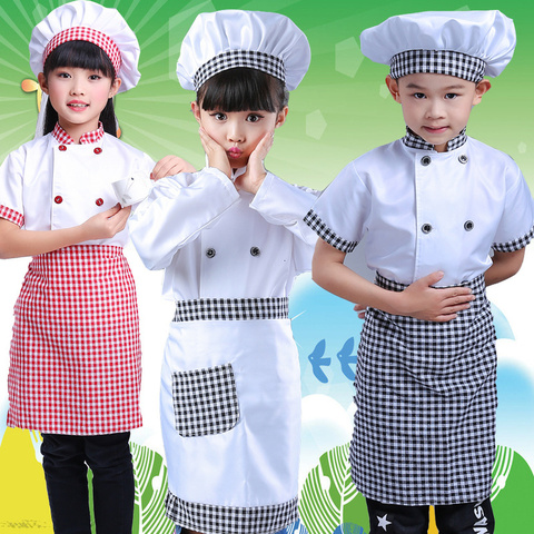 Kids Cook Tshirt Chef Uniform Children Kitchen Hat Cap Work Jackets Restaurant Halloween Performance Stage Party Cosplay Costume ► Photo 1/6