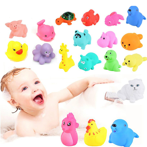 10Pcs/Set Cute Animals Swimming Water Toys For Children Soft Rubber Float Squeeze Sound Squeaky Bathing Toy For Baby Bath Toys ► Photo 1/6