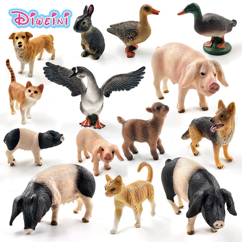 Cute Small Pig Cat Wolf Dog Rabbit Goat Sheep Duck Goose action figure farm toys plastic animal model Christmas Gift For Kids ► Photo 1/6