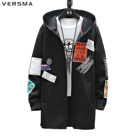 VERSMA Korean Style Vintage Embroidery Gothic Punk Men Hooded Trench Coat Men 2022 Long Jacket Coat Plus Size 5XL Mens Overcoat ► Photo 1/6