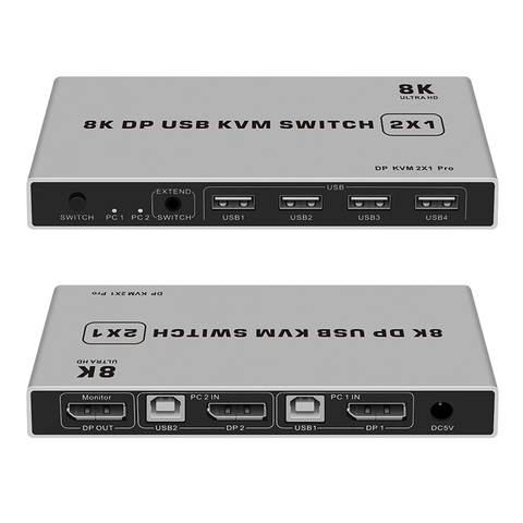 Dual-port Displayport KVM Switch 8K@60Hz USB Displayport KVM DP Switcher 4KX2K/60Hz Displayport 2 in 1 out KVM USB ► Photo 1/6