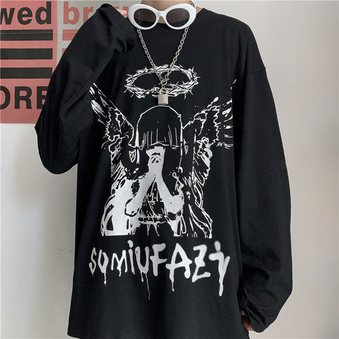 Cool Rock T Shirts Japanese Hip Hop Harajuku Punk Tops Streetwear Spring Kawaii Long Sleeve Japan Loose Black T Shirt Femme ► Photo 1/6