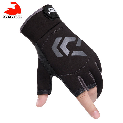 KoKossi 1 Pair Fishing Gloves Men Women Outdoor Fishing Anti-slip 3 Cut Finger Sports Fish Equipment Angling SBR Gloves ► Photo 1/6