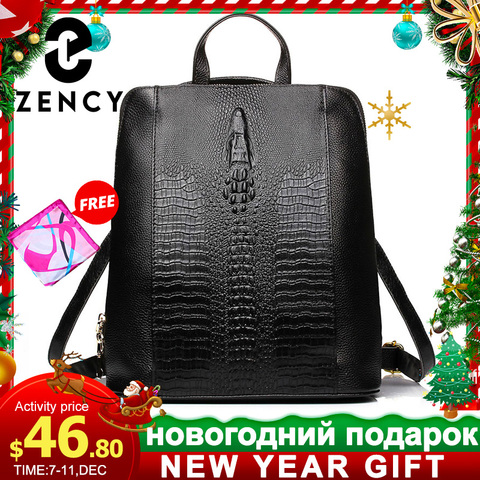 Zency 100% Genuine Leather Knapsack Ladies Crocodile Pattern Women Backpack Girl Notebook Schoolbags Travel Bags High Quality ► Photo 1/6