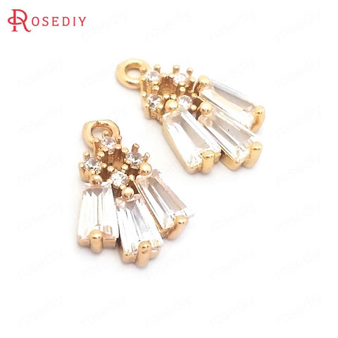 (39574)10PCS 9x15MM 24K Gold Color Brass and Zircon bouquet Charms Pendants Jewelry Making Supplies Diy Findings ► Photo 1/6