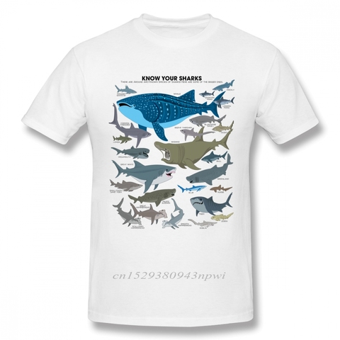 Marine Organisms Sharks T Shirt For Man Vintage Style Short Sleeve Organic Cotton Big Size Camiseta Tee Shirt ► Photo 1/4