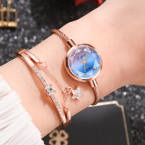 Lvpai Brand Women Watch Bracelet Gold Casual Small Watch Golden Geometric Glass Surface Colorful Wristwatch Ladies Quartz Clock ► Photo 1/6