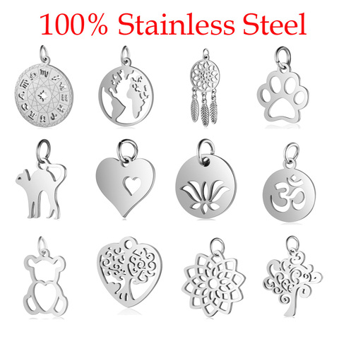 5pcs/lot 100% Stainless Steel Dog Paw Cat Animal Charm Wholesale Sun Om Connector Yoga Lotus Heart DIY Charms for Jewelry Making ► Photo 1/6