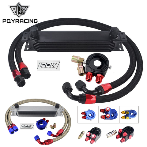 7 Rows Oil Cooler Kit AN10 Transmission Oil Cooler Kit + Oil Filter Adapter + Stainless Steel Braided Hose With PQY Sticker +Box ► Photo 1/6